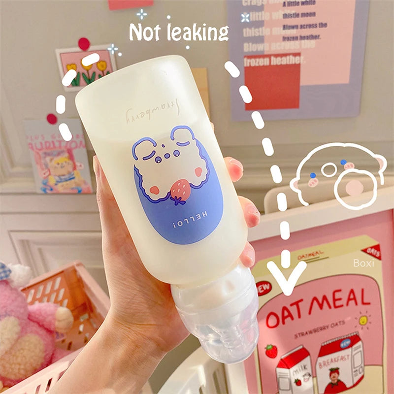 Kawaii Strawberry Bear Glass Water Bottle | Cute & Eco-Friendly