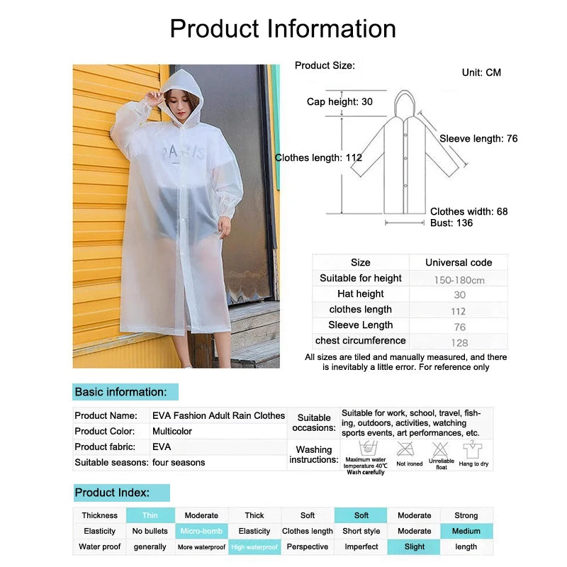 Transparent Non-Disposable Raincoat | Stylish Portable Poncho