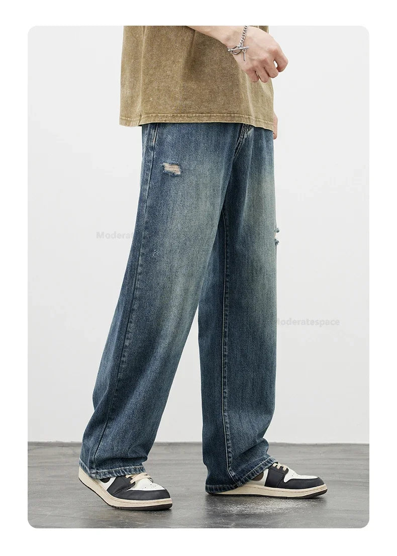 Men's Vintage Baggy Jeans | Distressed Y2K Straight Pants