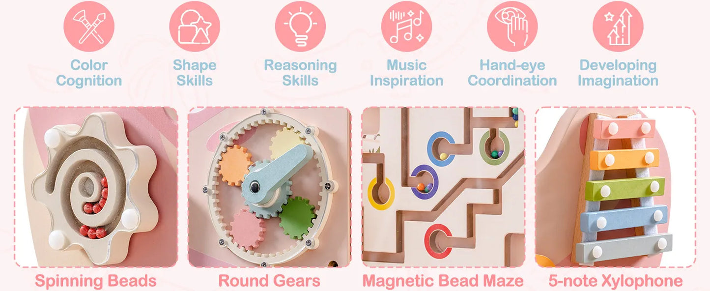 Wooden Montessori Busy Board | Engaging Wall-Mounted Toy for Kids