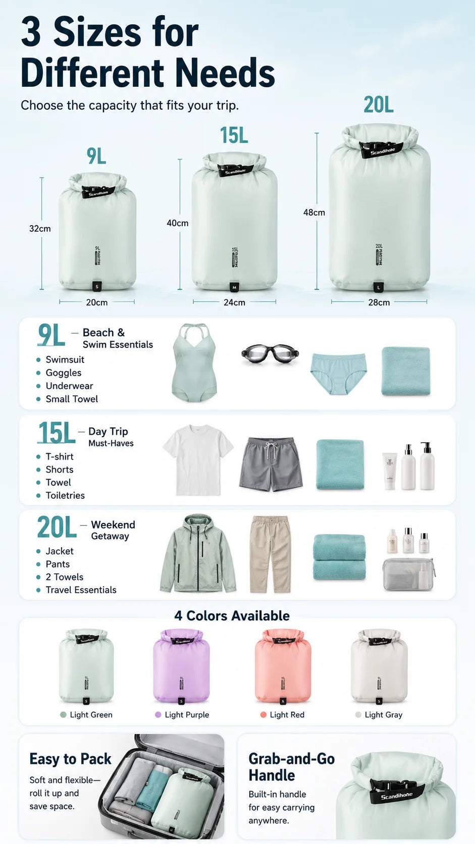 Lightweight Waterproof Dry Bag | Ultralight Travel Packing Organizer