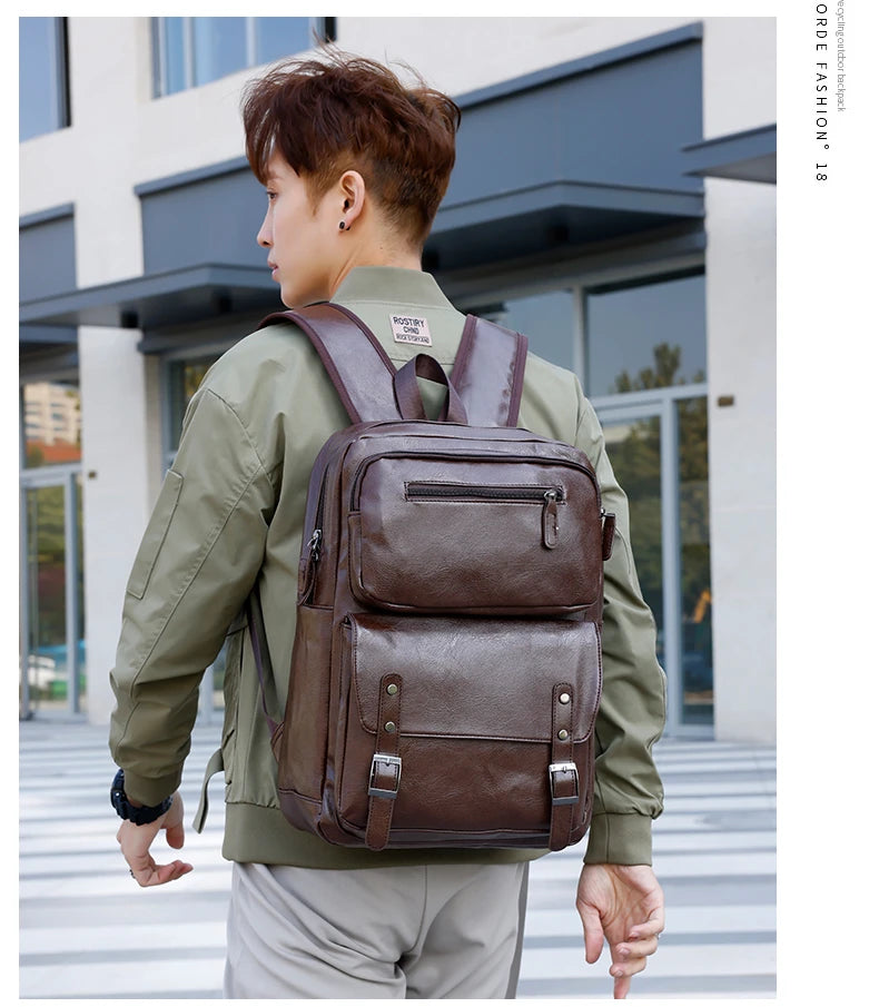 Men's Casual PU Leather Laptop Backpack | Stylish Travel Bags