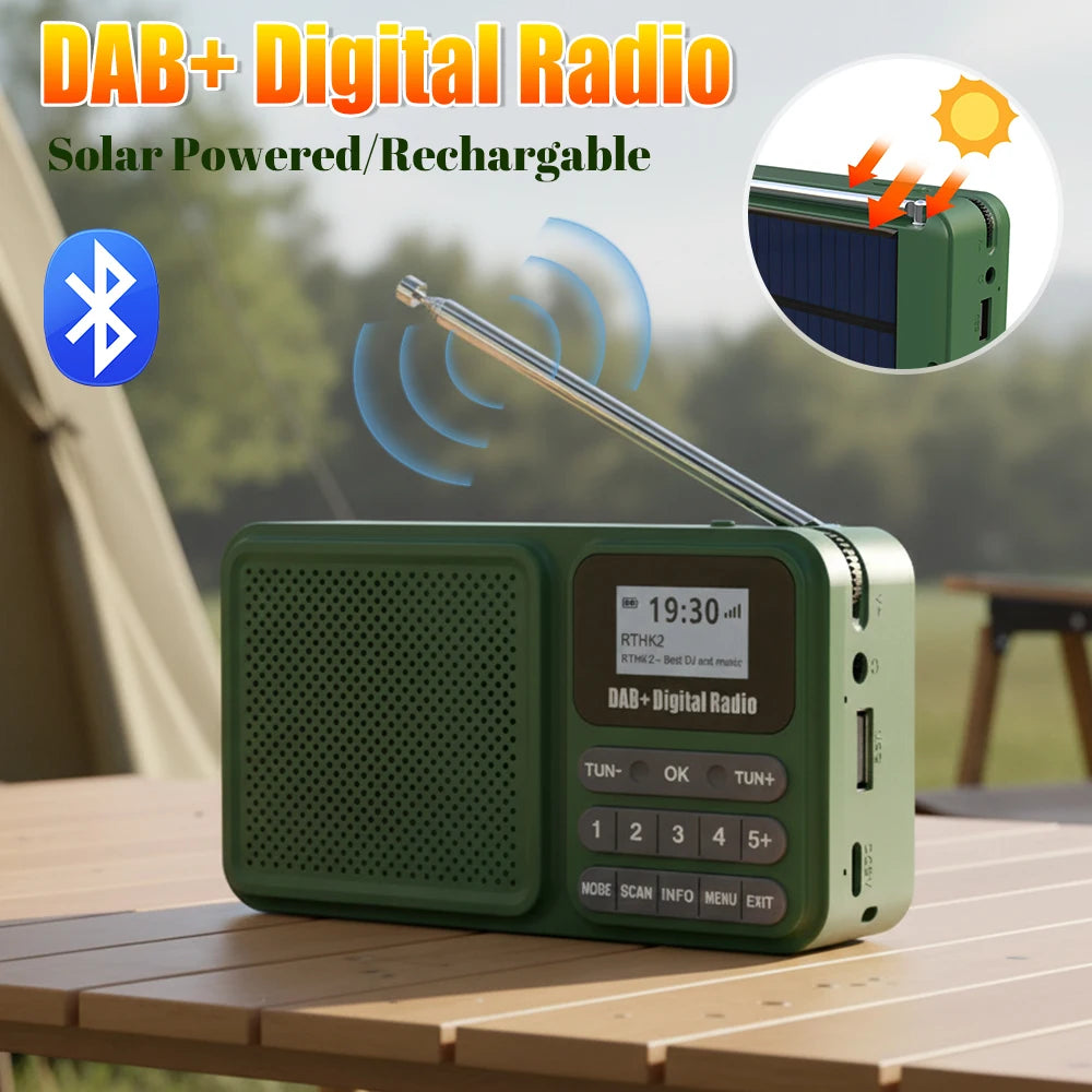 Portable Solar-Powered DAB+ Digital Radio with Bluetooth Speaker