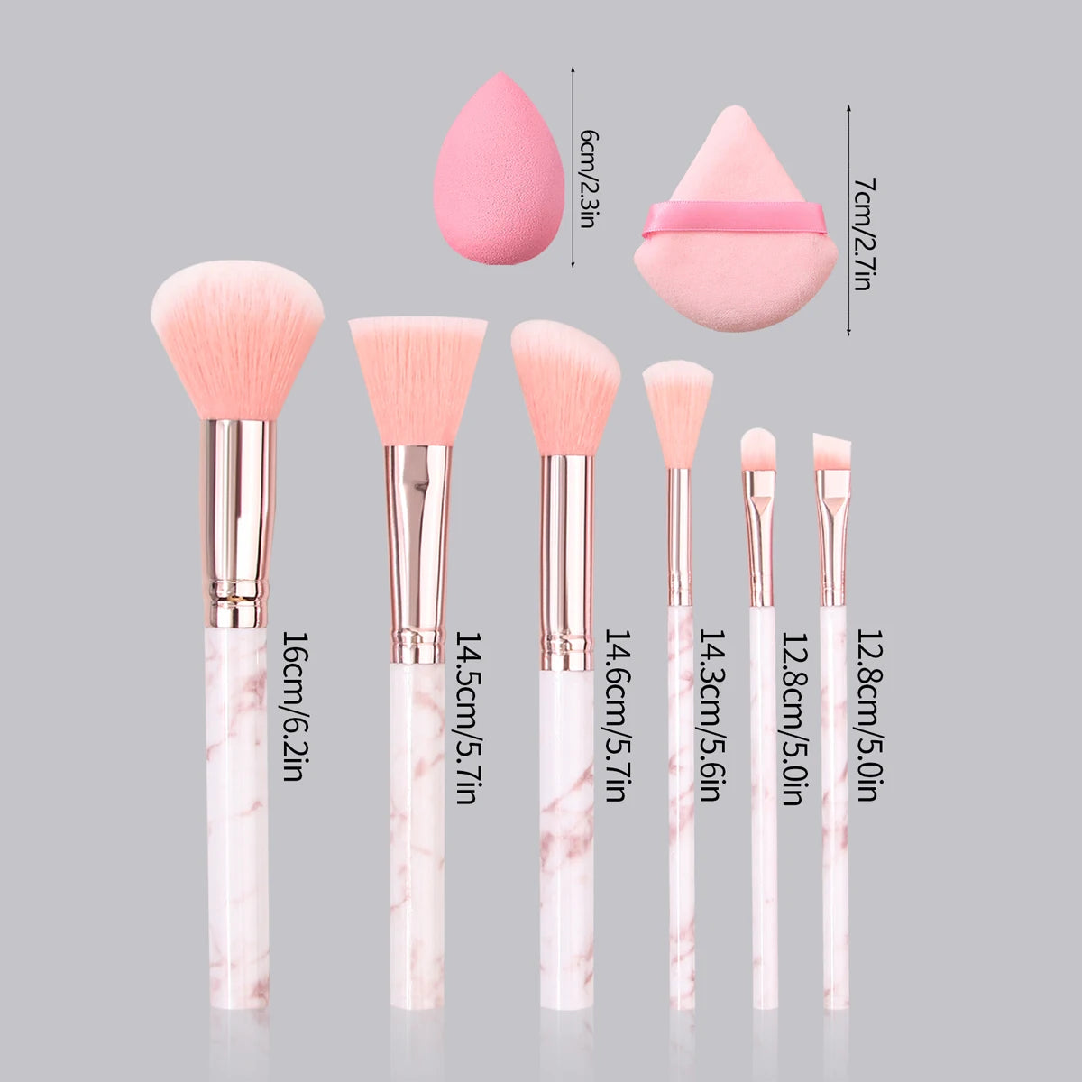 12pcs Pink Makeup Brush & Sponge Set | Marble Brushes + Super Soft Powder Puff & Triangle Puffs 2026