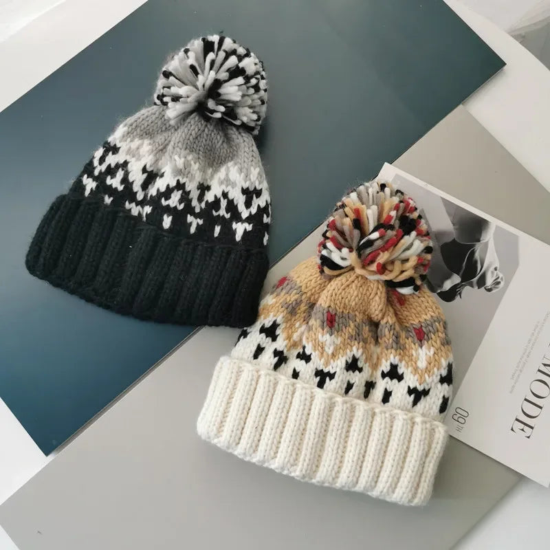 Unisex Fur Pompom Beanie Hat | Cozy Warm Knit Winter Cap