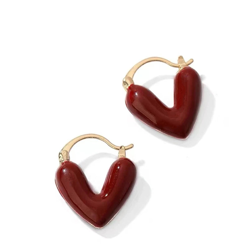 Elegant Wine Red Heart Shaped Drop Earrings | Fashion Jewelry for Women