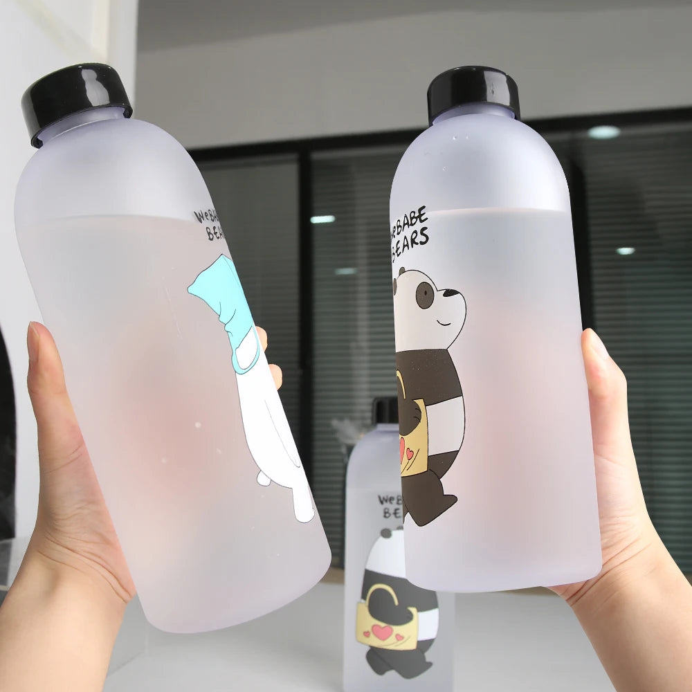 Cute Panda Water Bottle | 1000ml Transparent Frosted Drinkware