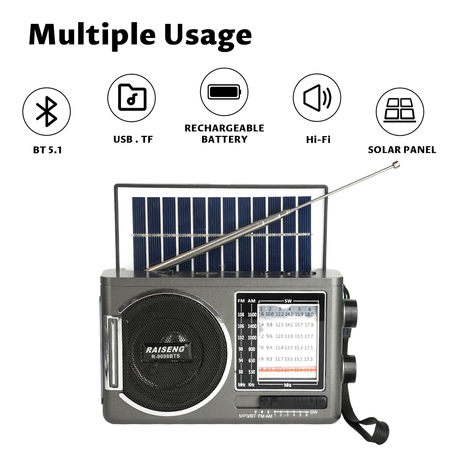 Portable Solar Radio | AM/FM Speaker with USB/TF Playback