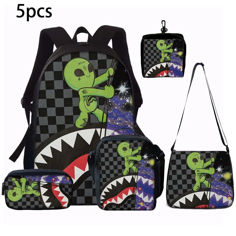 Trendy Shark Graphic Backpack Set | Ideal for School & Adventures