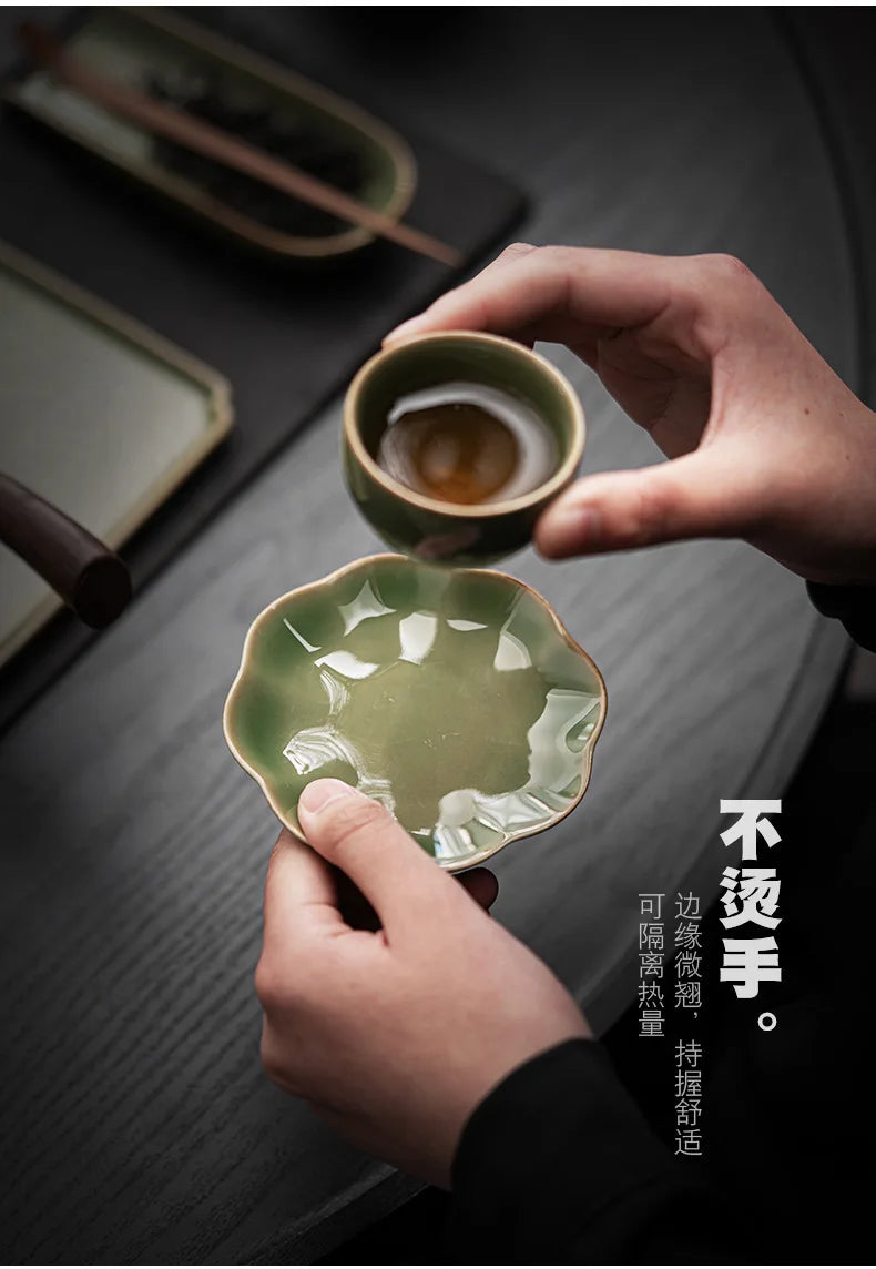 Japanese Ceramic Petal Coaster | Elegant Anti-Scald Teaware Accessory