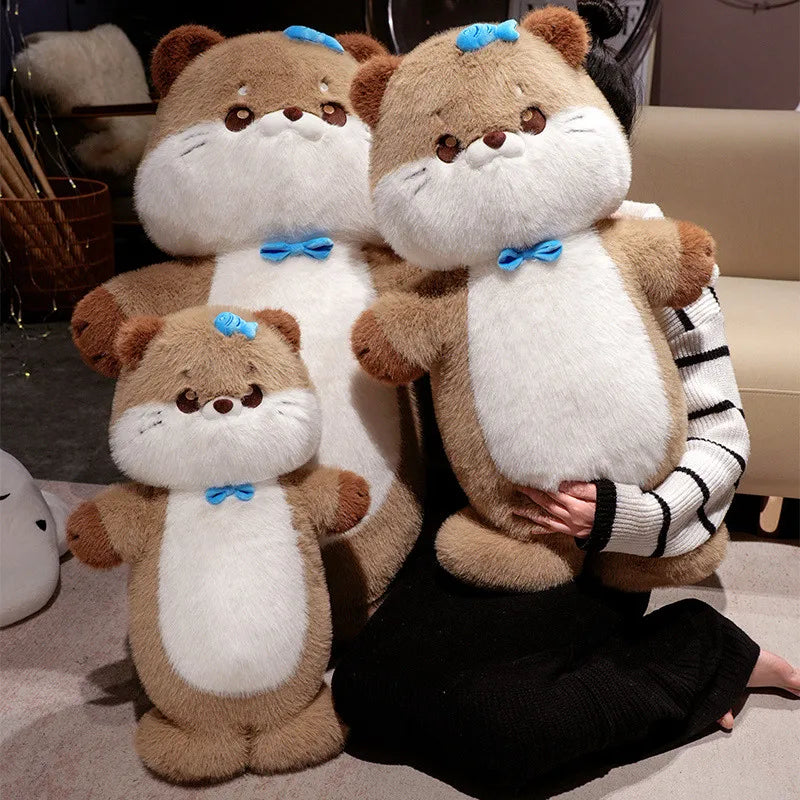 Cute Otter Plush Pillow with Bow – Soft Stuffed Sea Animal Hug Cushion Toy for Kids & Girls, Birthday and Christmas Gift (60cm / 80cm)