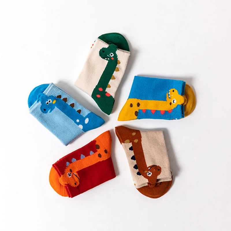 5 Pairs Kids Dinosaur Pattern Socks | Comfortable & Fun Design
