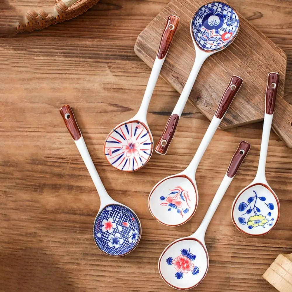 Juego de cucharas de sopa de cerámica estilo japonés | Regalos resistentes al calor
