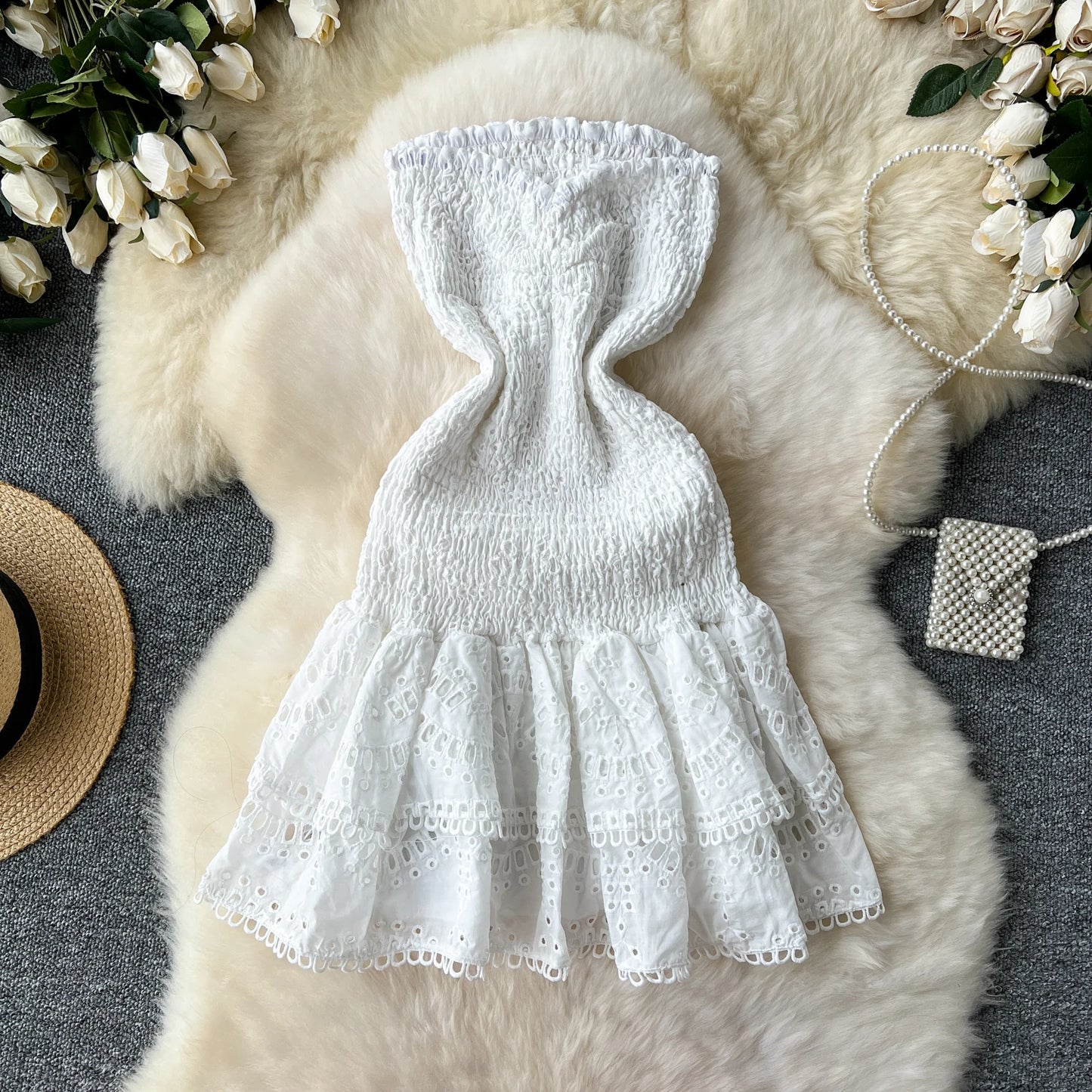 Chic Vintage Sleeveless Pleated Tube Dress for Summer Parties