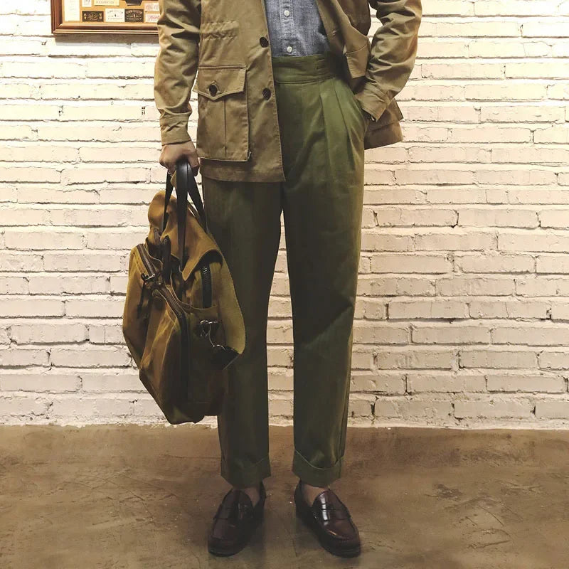 Men's Herringbone Cotton Gurkha Pants for Casual Style