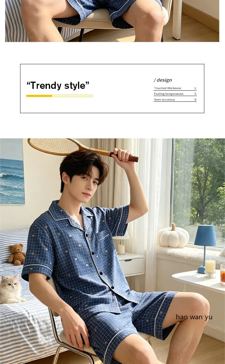 Men's Plaid Short Sleeve Pajamas | Comfortable Sleepwear Set