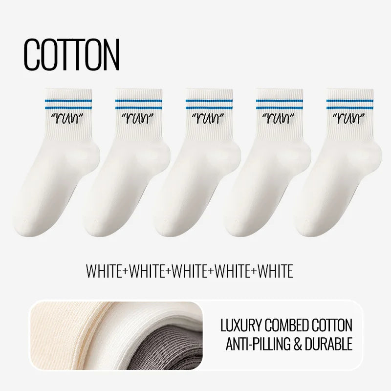 MiiOW Trendy Stripe Letter Sock Men Teen Athletic Sport Sock Moisture Wicking Anti Odor Warm Winter Crew Sock Long Staple Cotton