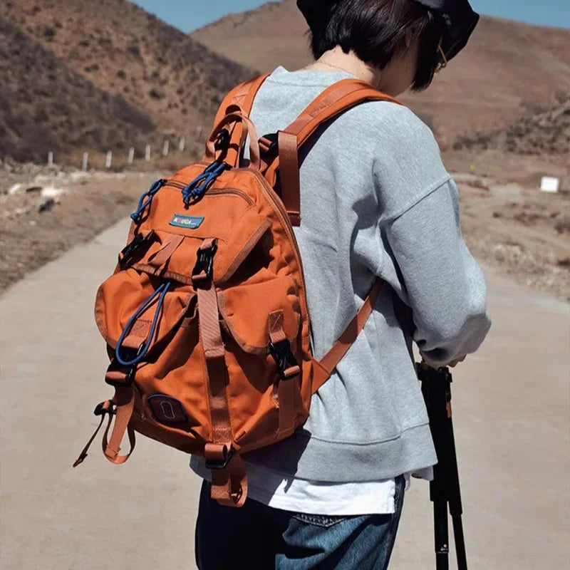 Unisex Casual Orange Nylon Waterproof Backpack | Large Capacity