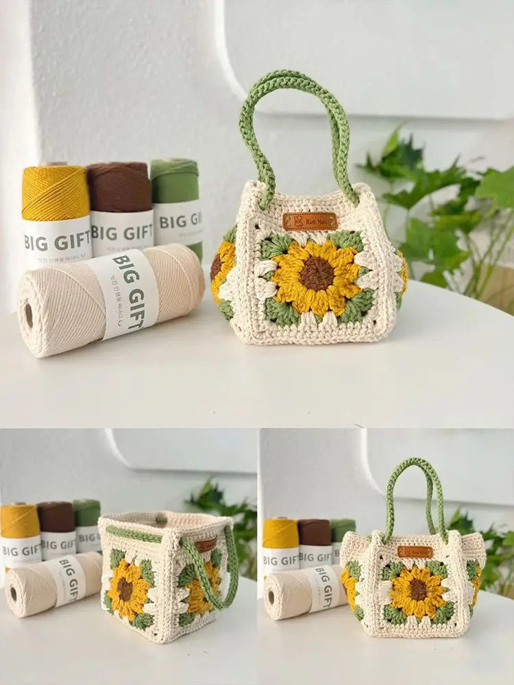 Hand-Woven Crochet Sunflower Handbag | DIY Home Decor Bag