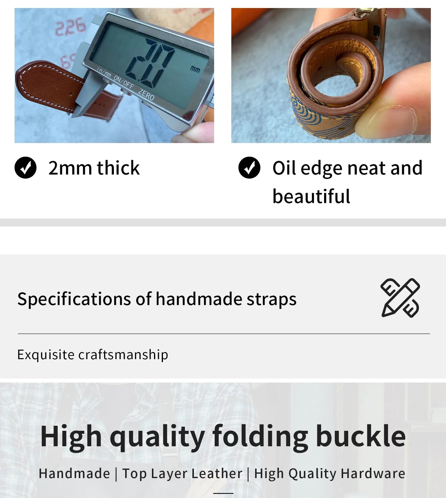 High Quality Genuine Leather Watch Band | Deployment Buckle Strap