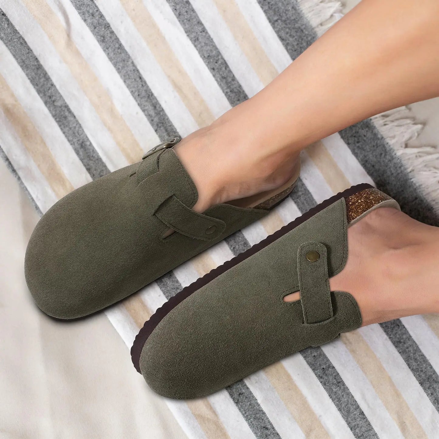 Women's Classic Cork Slippers | Comfortable Suede Clogs with Arch Support
