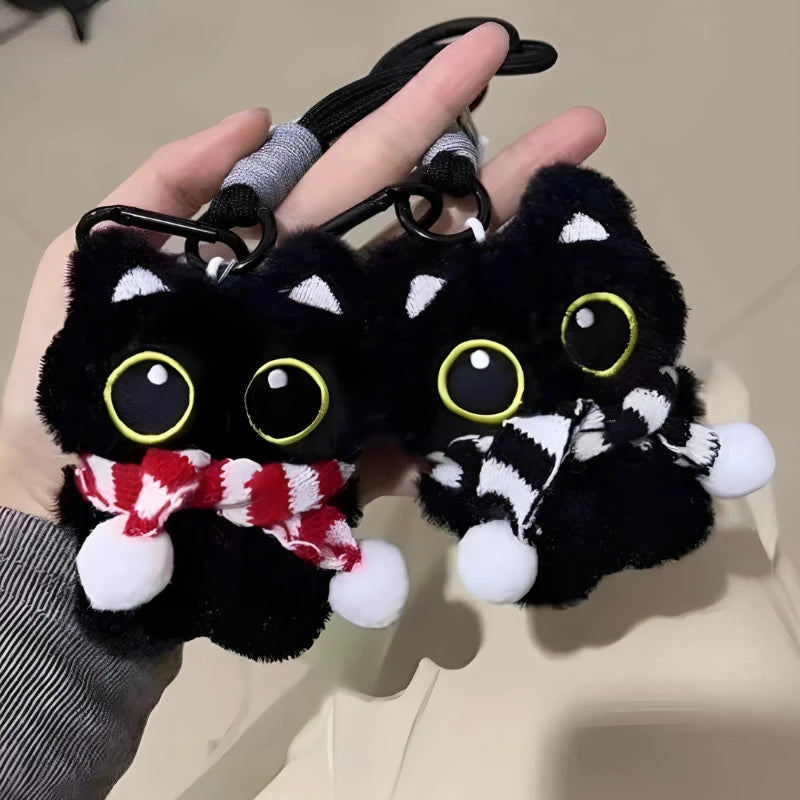 Cute Black Kitty Plush Keychains | Adorable Soft Kawaii Cat Dolls