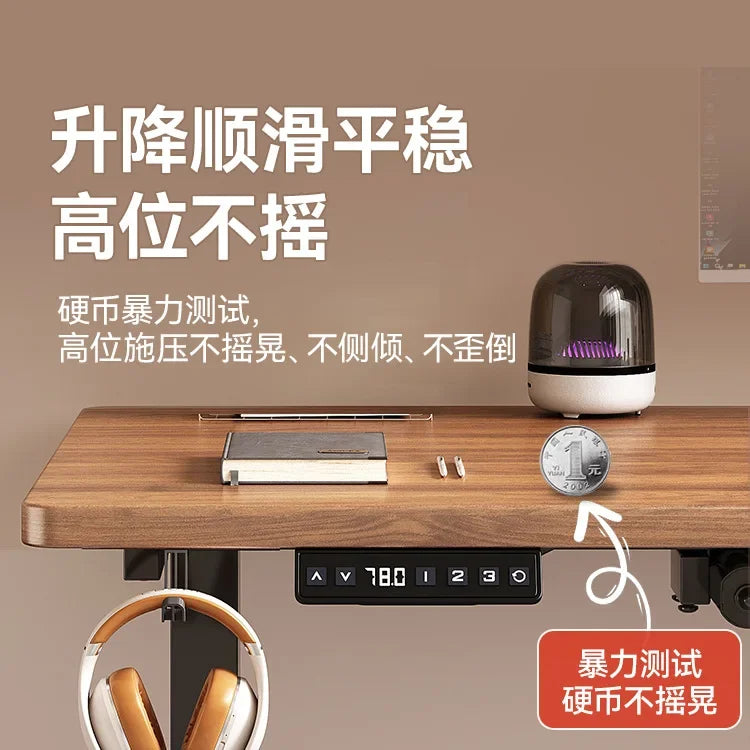 Electric Height Adjustable Solid Wood Computer Desk for Home & Office