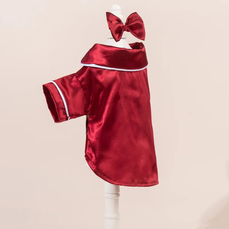 Cute Solid Color Pet Pajama Set with Flower Headband Accessories