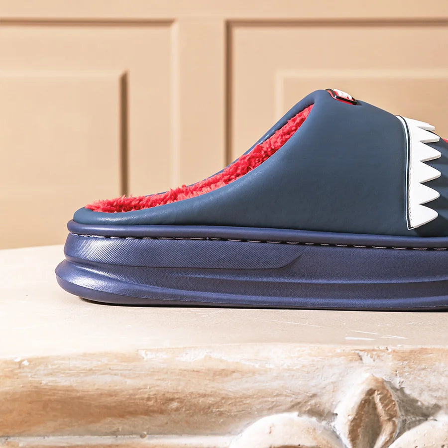 Cozy Warm Shark Design Platform Slippers for Men | Comfortable House Shoes
