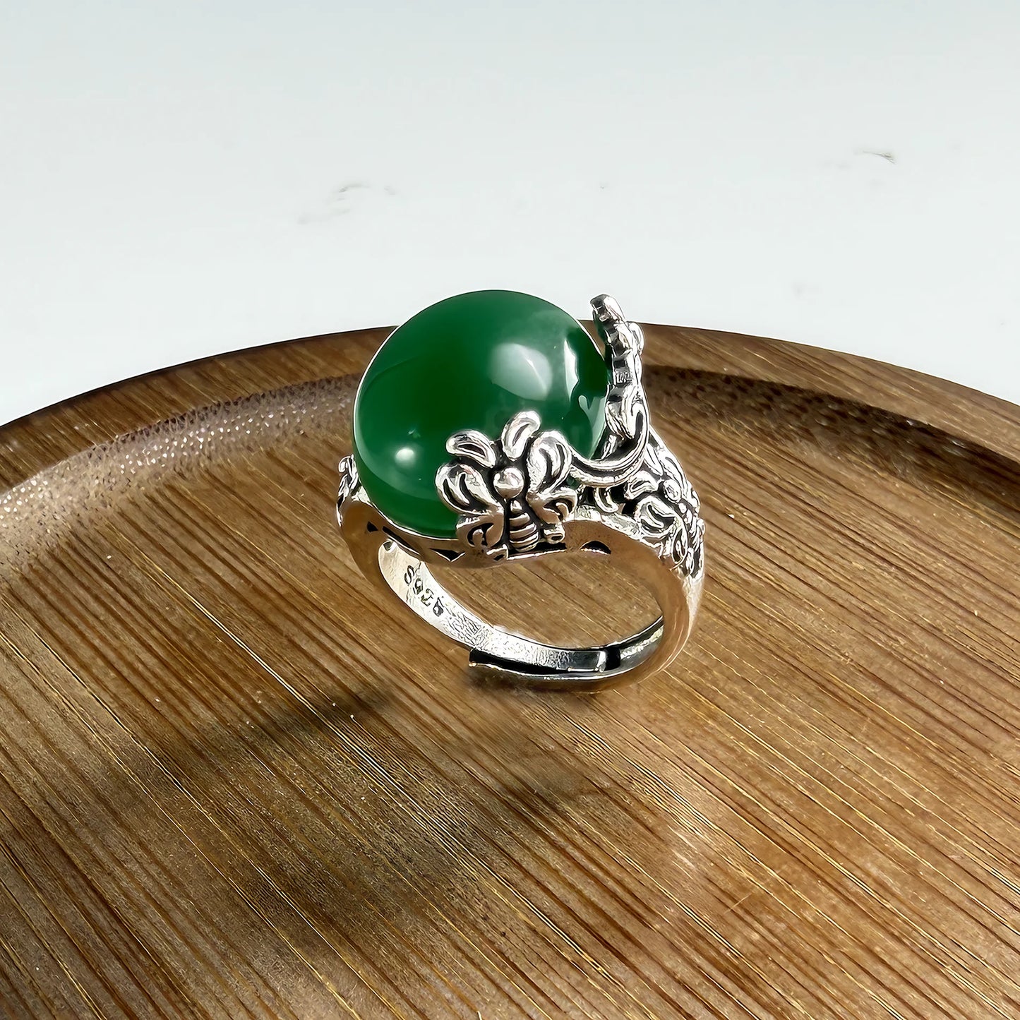 Adjustable Geometric Jade Ring for Women | Vintage Jewelry Gift