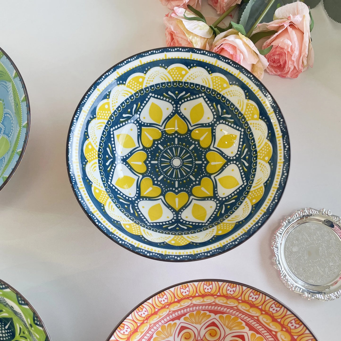 8-Inch Bohemian Ceramic Soup Bowl Set | Dishwasher & Microwave Safe
