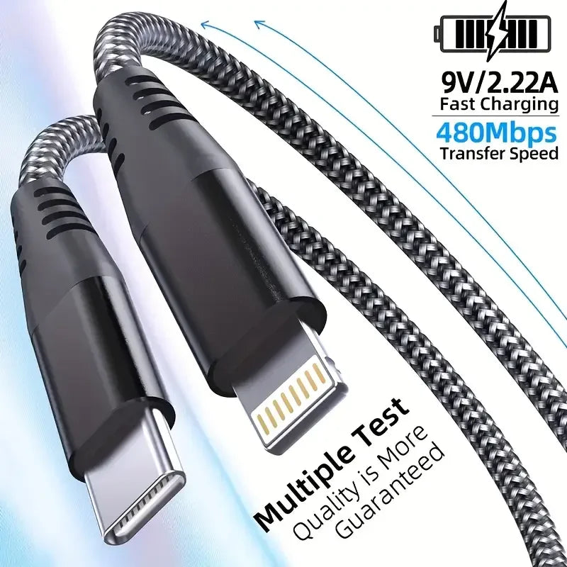 MFi Certified Fast Charging USB C to Lightning Cable - Durable Nylon