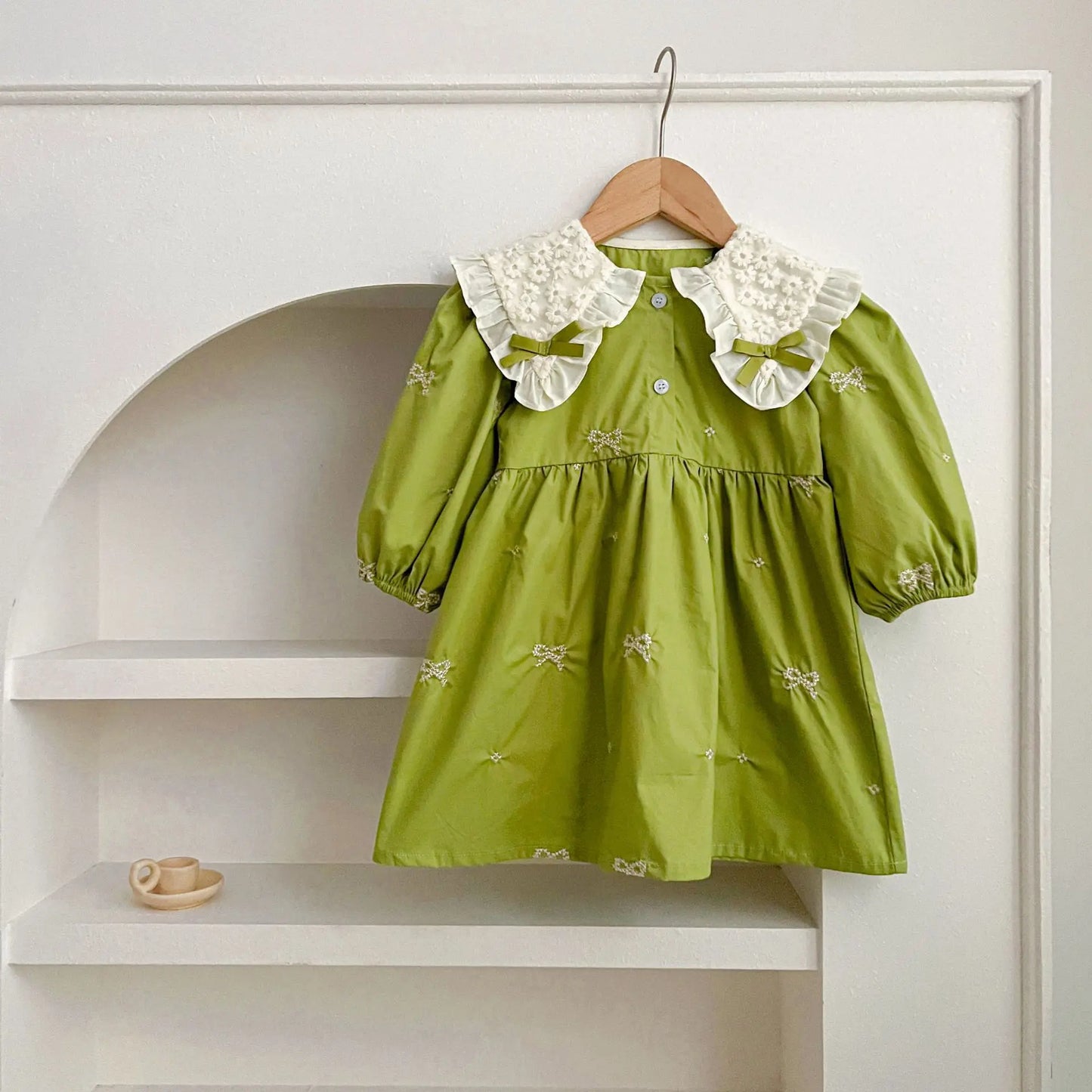 Cute Baby Girls Bow Lace Embroidery Bodysuit & Dress Set