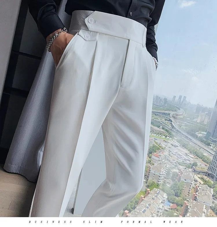 Stylish High Waist Slim Fit Suit Pants for Men | Comfortable Fashion