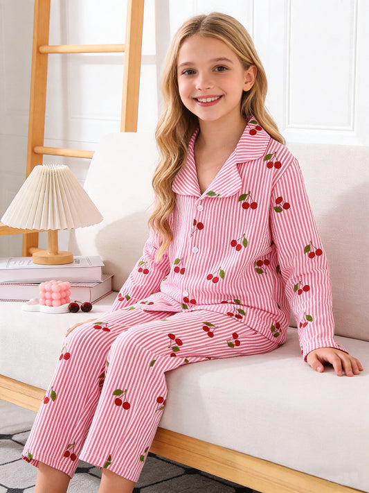 Girls' Cherry Sleepwear & Pants Set | Cozy Home Wear for All Seasons