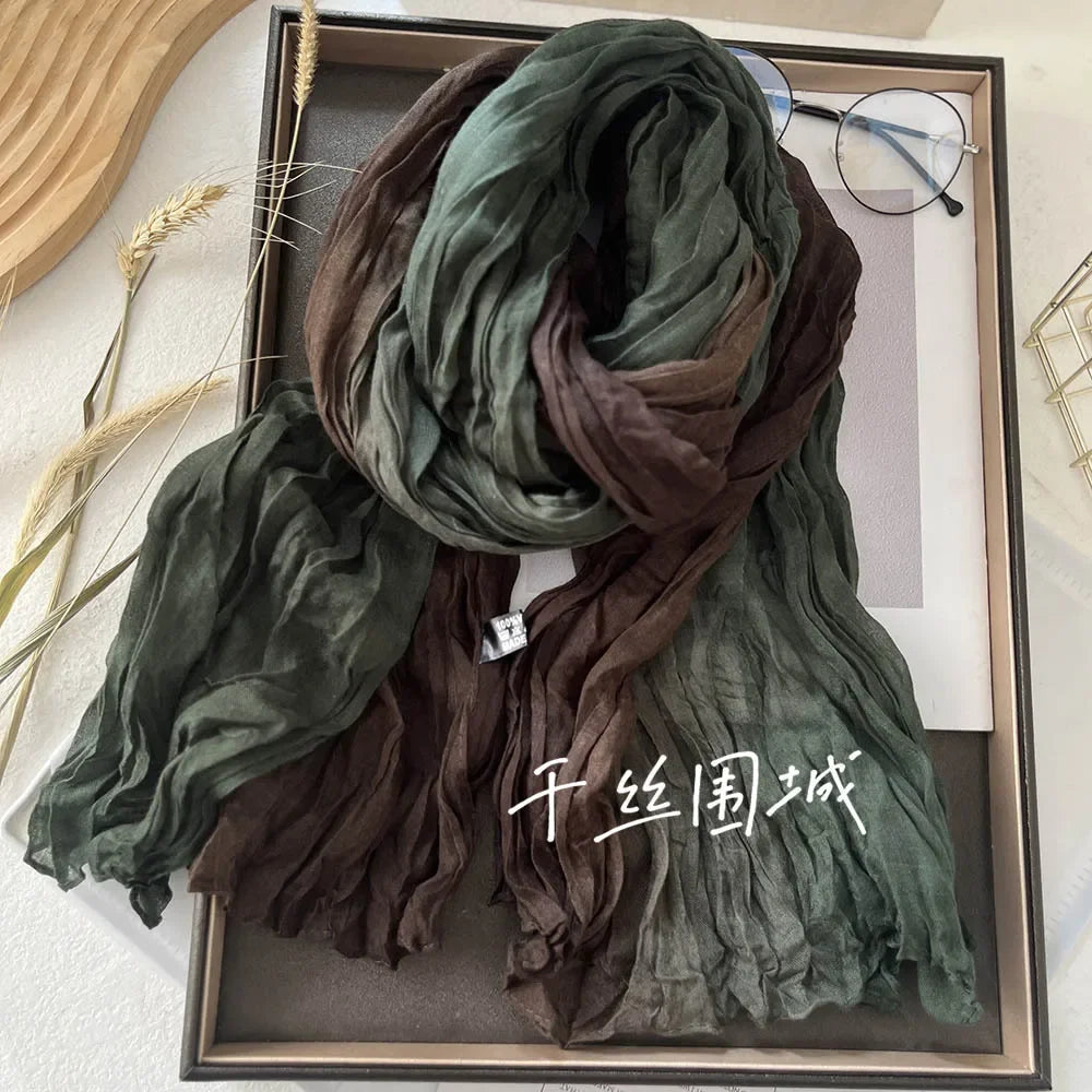 Elegant Women's Long Cotton Hemp Gradient Scarf for Winter Fashion
