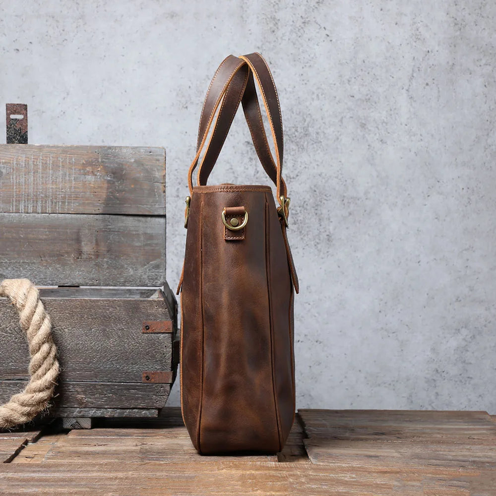 Vintage Genuine Leather Tote Bag | Handmade Unisex Briefcase