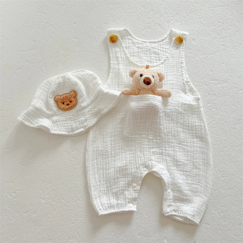 3Pcs Muslin Baby Jumpsuit Set | Stylish Summer Outfit for Kids