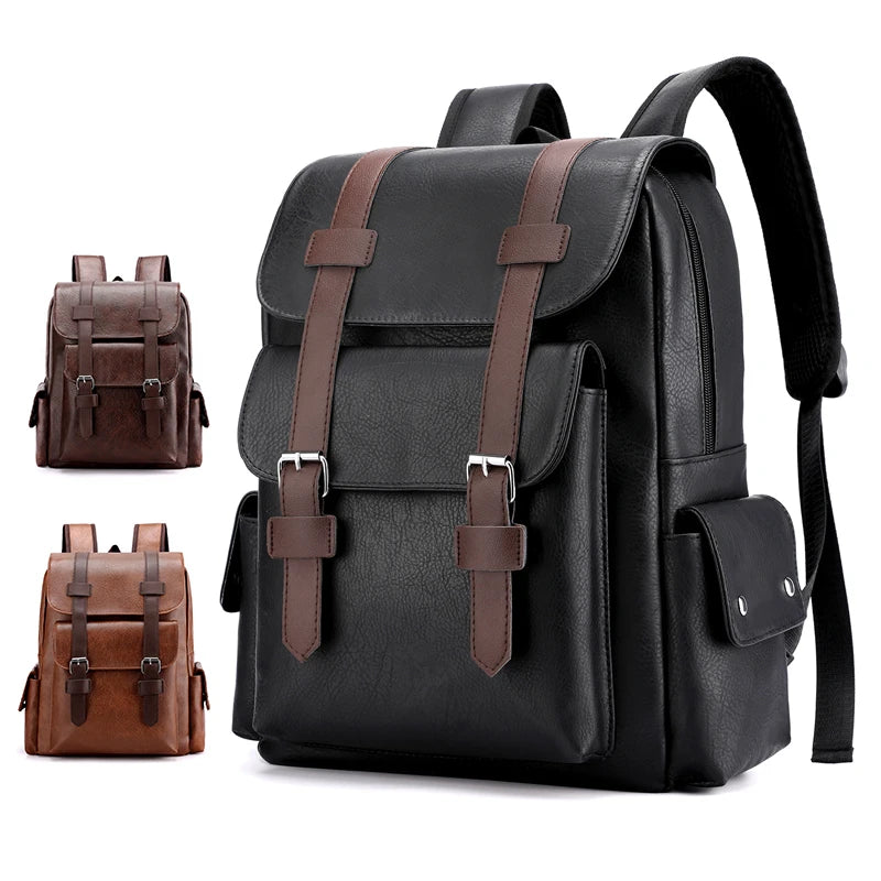 Men's PU Leather Backpack | Stylish Schoolbag for Laptops