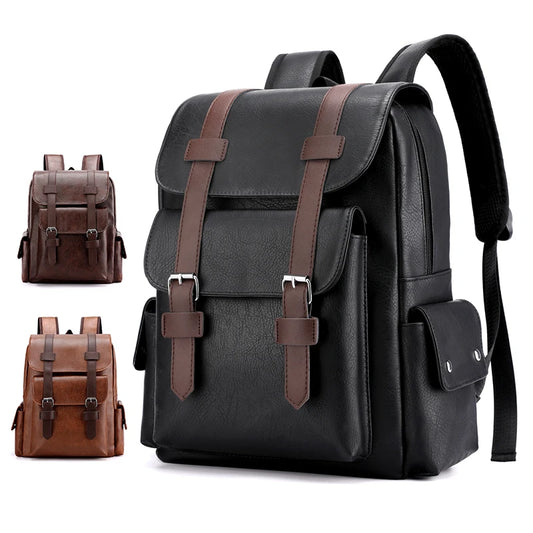 Mochila de cuero PU para hombre | Elegante mochila escolar para portátiles