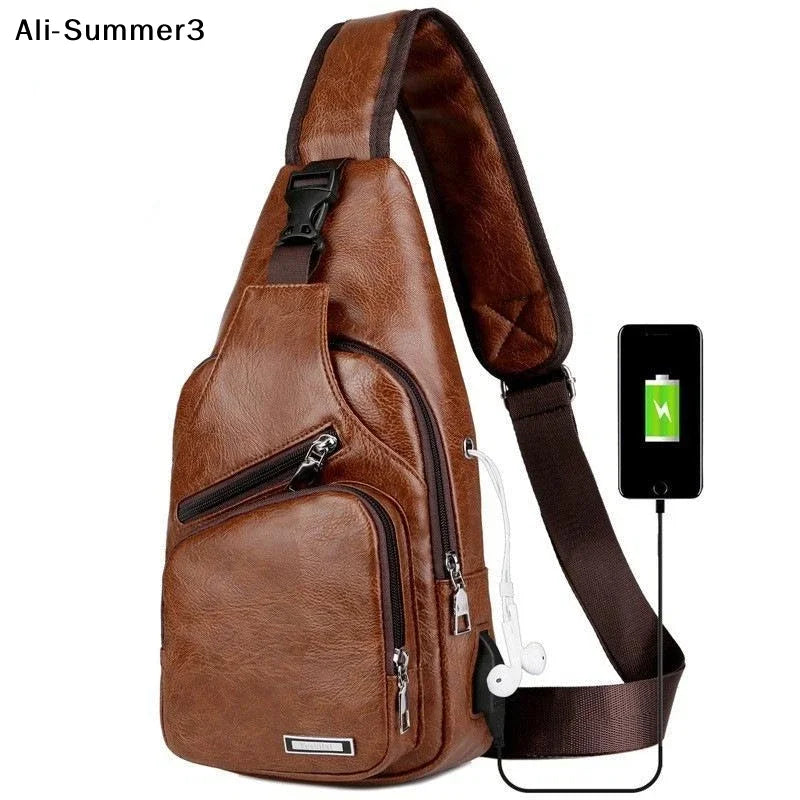 Men's Casual PU Crossbody Bag | Multi-Functional USB Charging