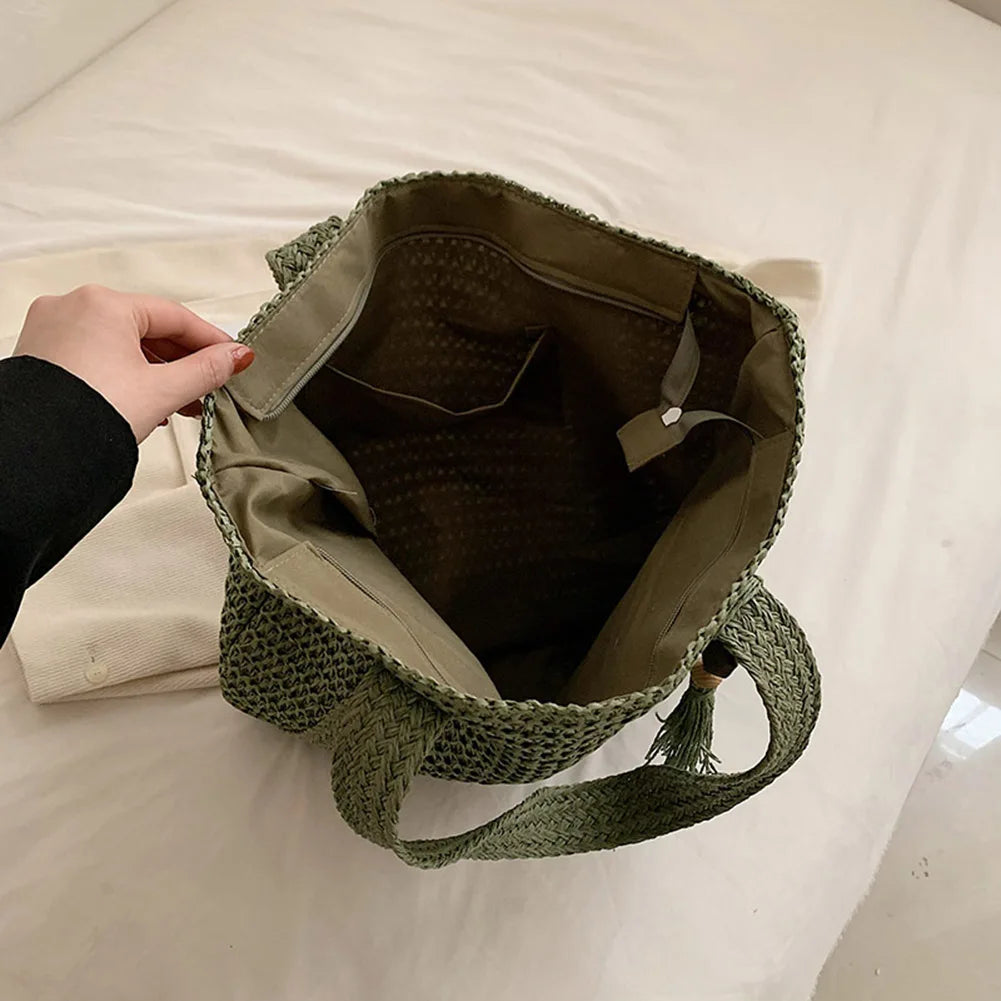 Stylish Hand-Woven Straw Beach Tote Bag for Women | Boho Chic
