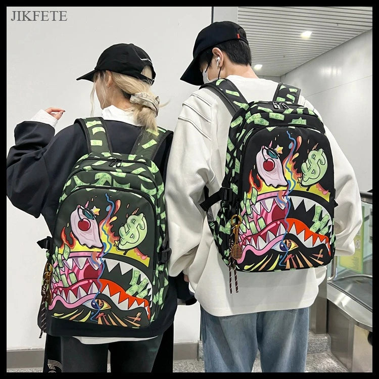 Stylish Shark Mouth Print Backpack | Versatile School & Travel Bag