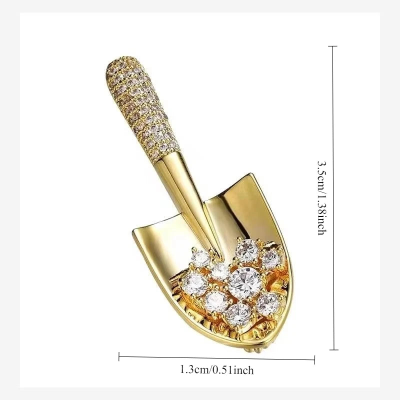 Elegant Gold Color Rhinestone Shovel Brooch for Stylish Accessory