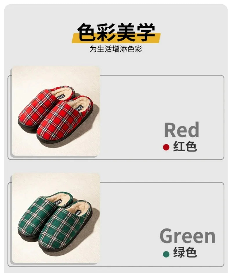 Men's Striped Plaid Fleece Slippers | Warm Cozy House Shoes