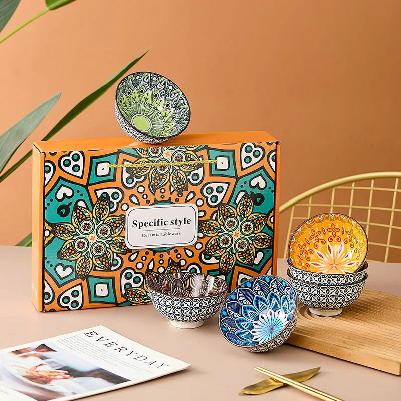 6-Piece Bohemian Mandala Ceramic Bowls | Stylish & Versatile