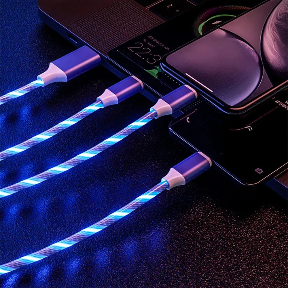 Glowing LED Light USB 3 in 1 Fast Charging Cable for Phones