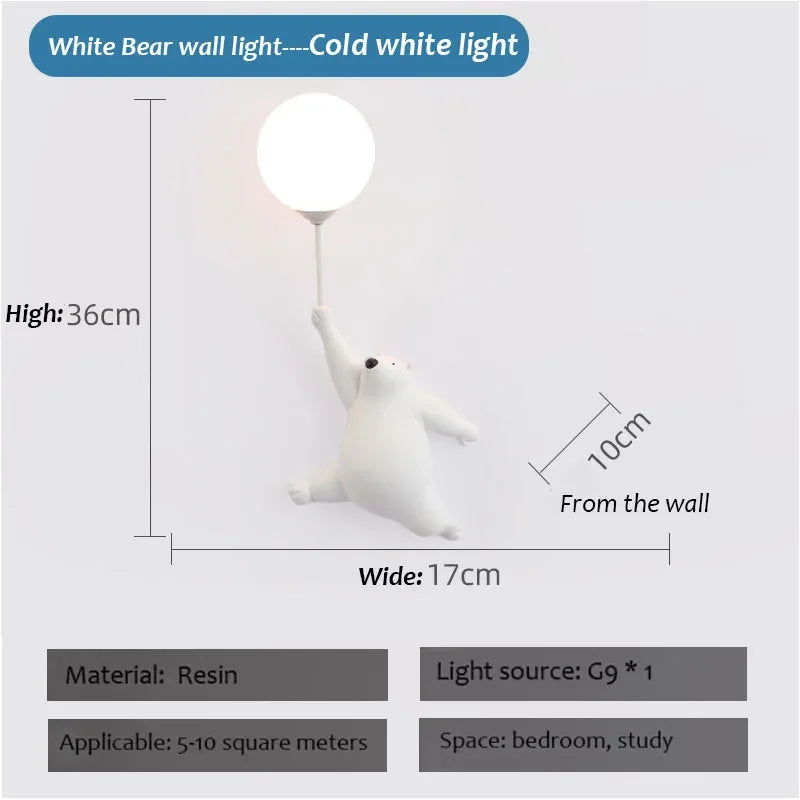 Cartoon Polar Bear LED Sconce Light | Fun Bedroom Decor