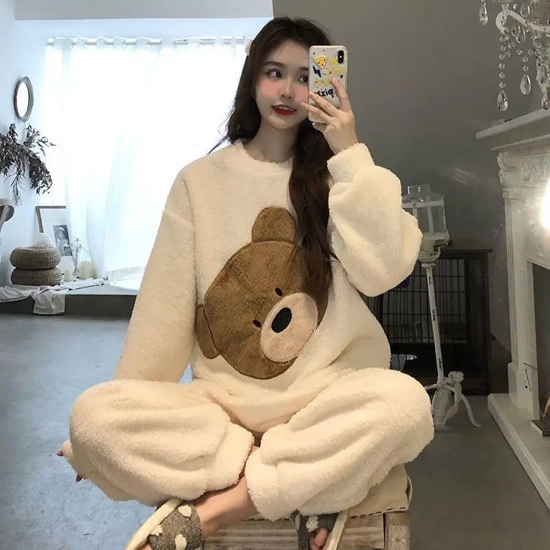 Women's Cozy Flannel Two Piece Winter Pajama Set | Cute Cartoon Design