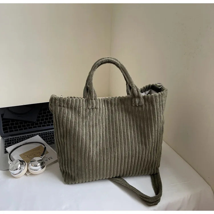 Bolso de mano de terciopelo a rayas de gran capacidad | Bolso tote elegante y versátil